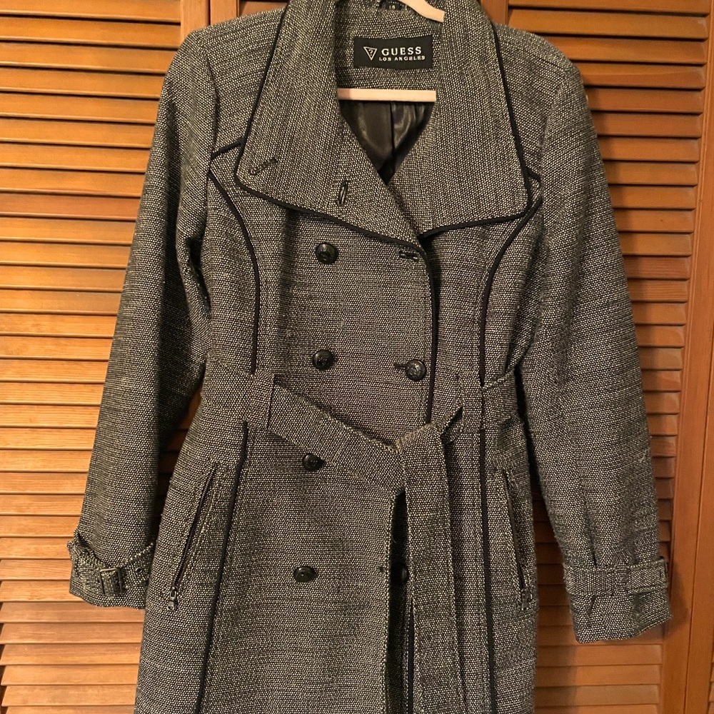 Black/grey Guess Dress Coat, women’s size L. OBO!!!